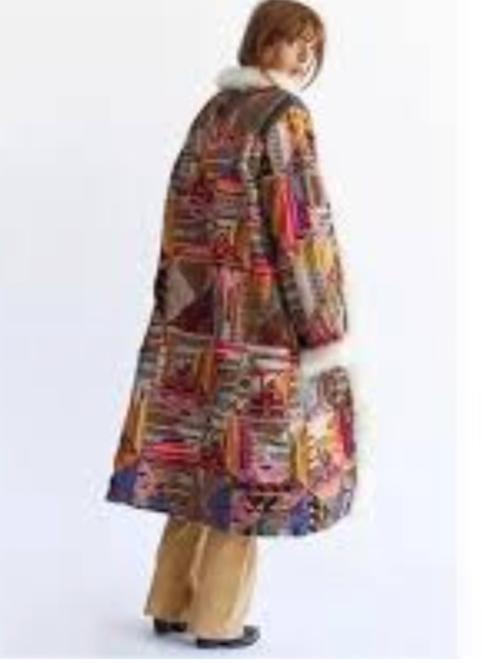 Free People Small S Caravan dream patchwork long coat faux fur trim - Picture 2 of 7